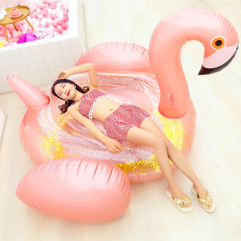 Fitted Sheet Deep - Sıcak Dev Payetli Flamingo Şişme Yüzme