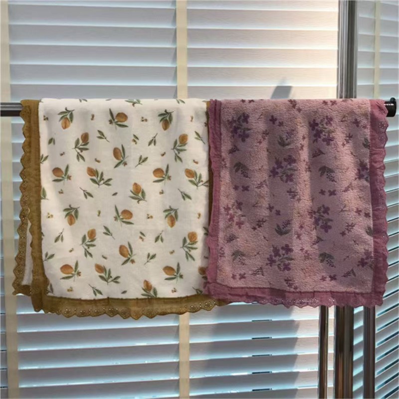 Home Textiles Towel Set - Çift Stili Dantelli Çiçek Desenli Havlu